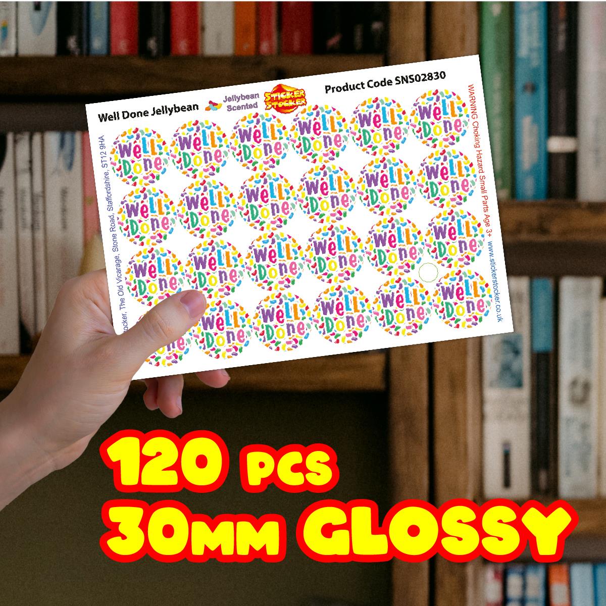 120 Well Done Jellybean Scented 30mm Reward Stickers for Teachers, Parents and Party Bags