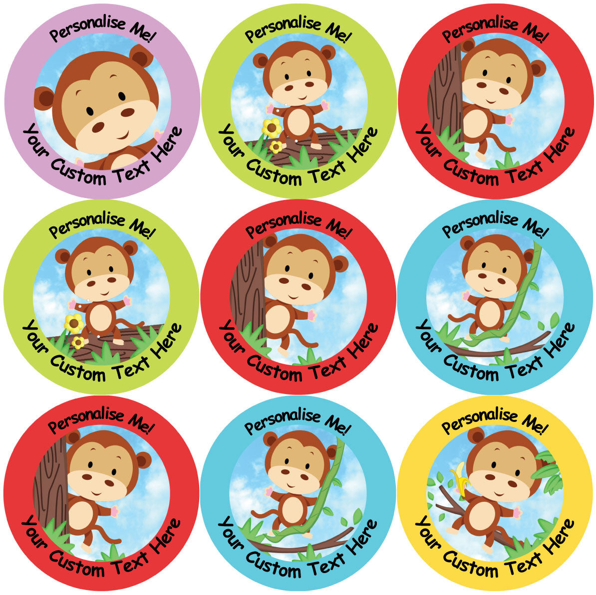 Sticker Stocker - 144 Personalised Funky Monkey 30mm Reward Stickers for School Teachers, Parents and Nursery