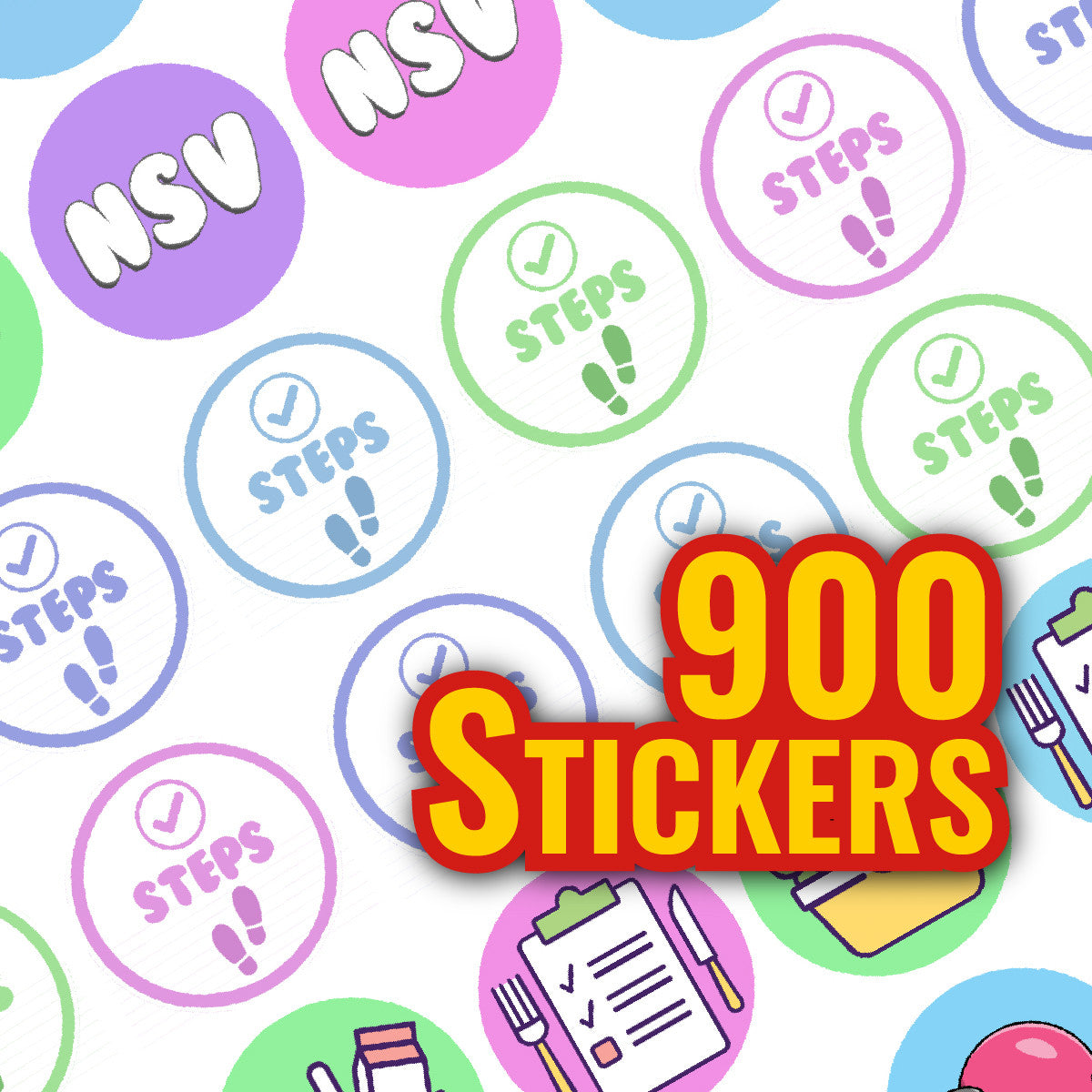 900 Fitness and Food Dots 10mm Spot Reward Stickers for Journals Planners Habit Trackers Diet