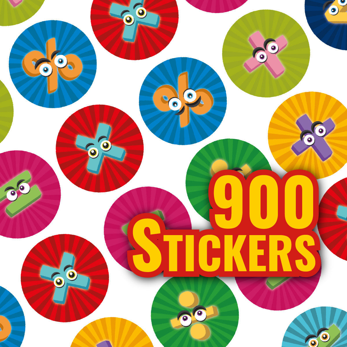 Sticker Stocker - 900 Colourful Mini Maths Character Dots 10mm Glossy Teacher Reward Stickers Spot Stickers Journal Stickers