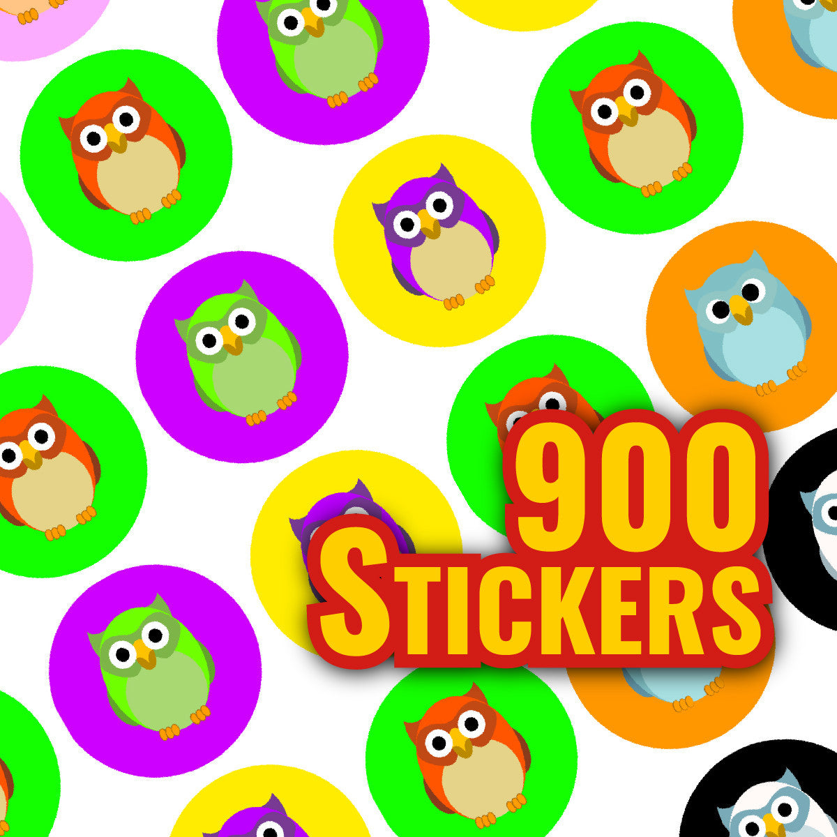 Sticker Stocker - 900 Mini Owls 10mm Spot Reward Stickers for Teachers and Planner Charts