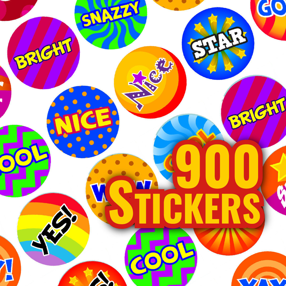 Sticker Stocker - 900 Colourful Cool Mini Praise Word Dots 10mm Glossy Spot Stickers - Journal Tracker Stickers