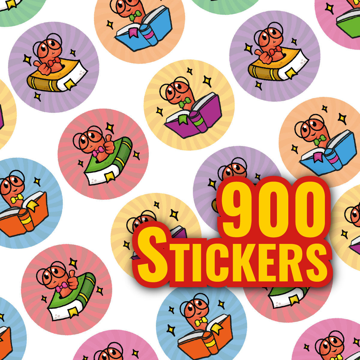 Sticker Stocker - 900 Mini Book Worm Reading Reward Dots 10mm Glossy Teacher Reward Stickers Spot Stickers Journal Stickers
