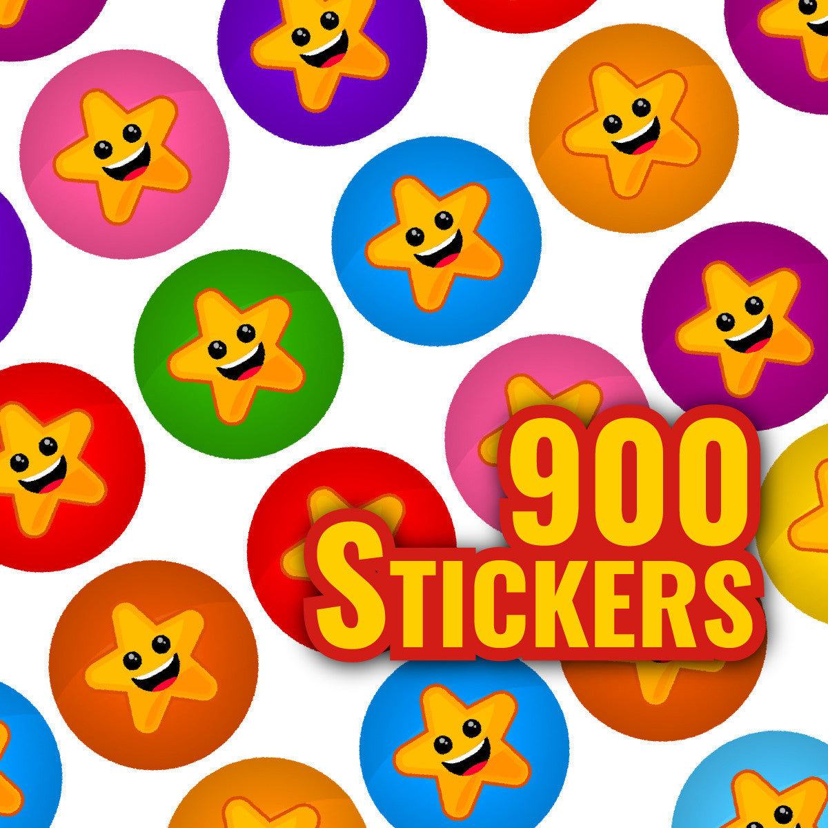 Sticker Stocker - 900 Colourful Mini Smiling Stars Dots 10mm Glossy Spot Stickers - Journal Tracker Stickers