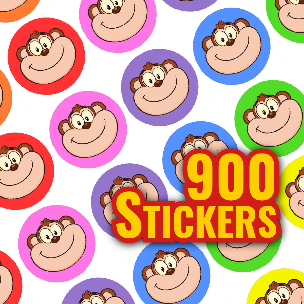 Sticker Stocker 900 Colourful Mini Monkeys 10mm Spot Reward Stickers for Teachers and Planner Charts