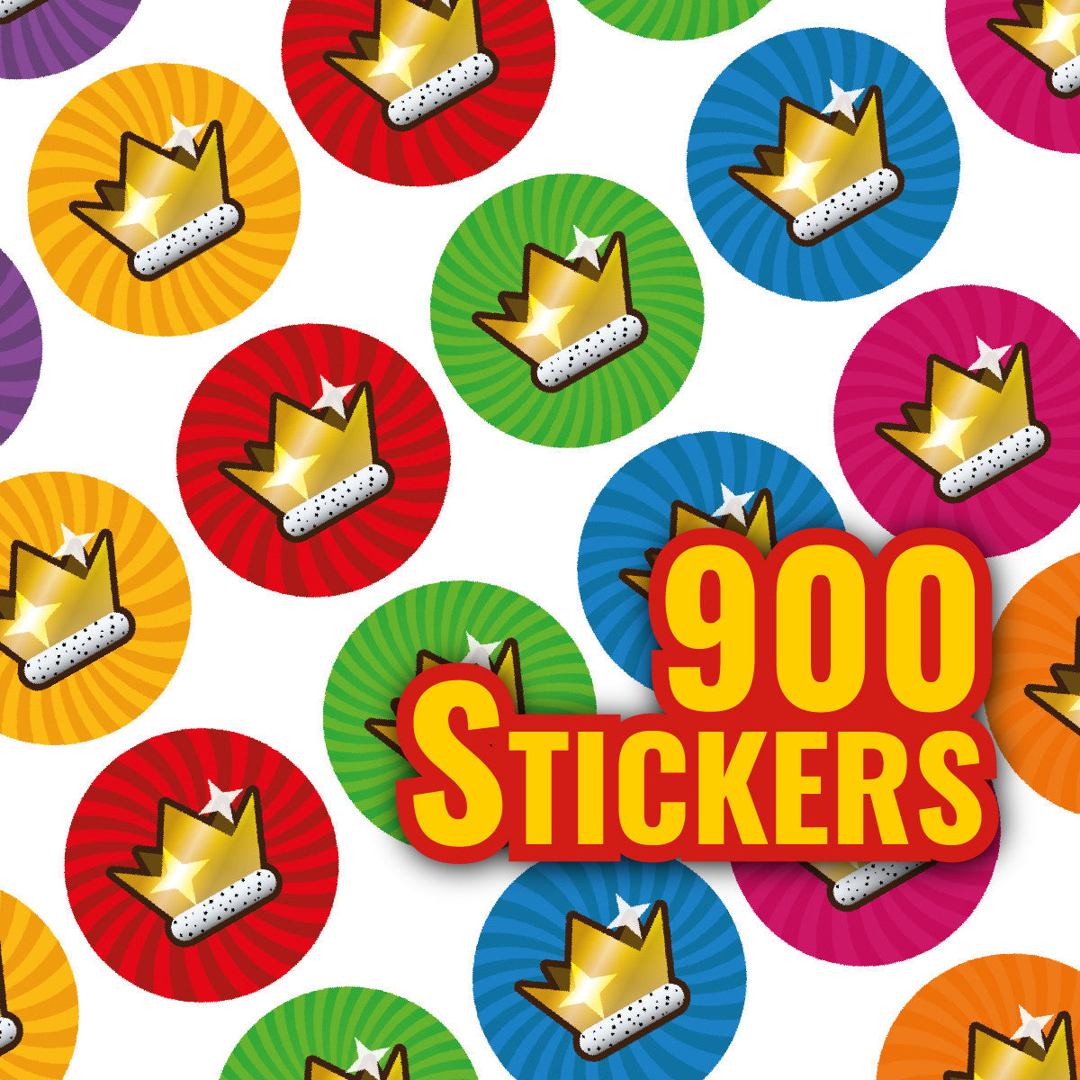 Sticker Stocker - 900 Mini Colourful Crown Award Dots 10mm Spot Reward Stickers for Teachers and Planner Charts