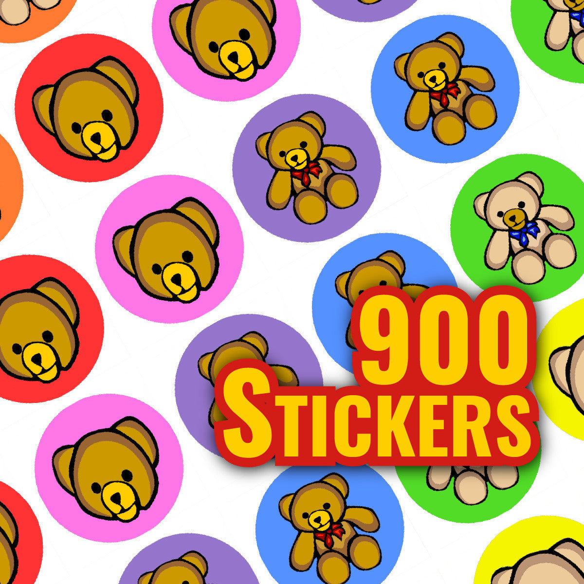 Sticker Stocker 900 Colourful Mini Teddy Bears 10mm Spot Reward Stickers for Teachers and Planner Charts