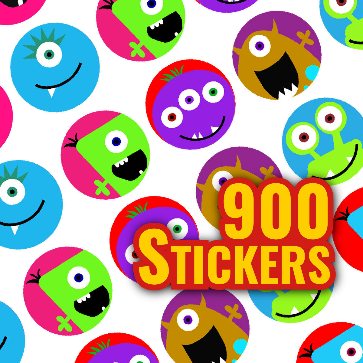 Sticker Stocker - 900 Mini Monster Faces 10mm Spot Reward Stickers for Teachers and Planner Charts