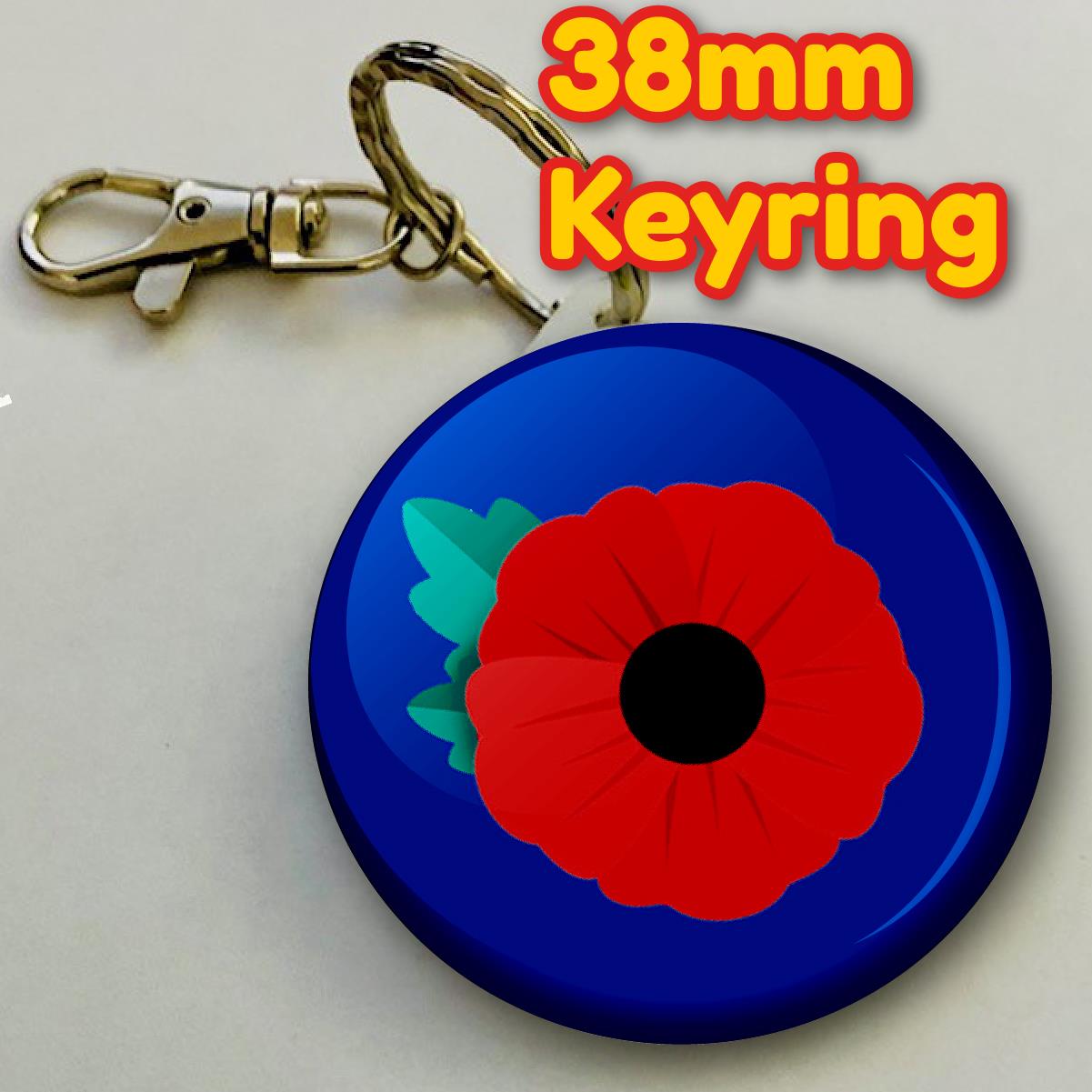 Poppy Flower Keyring 38mm (Pack of 8 Key Rings - 38mm)