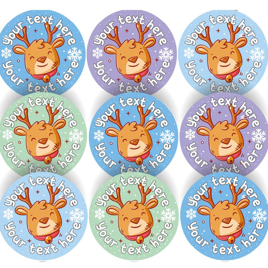 144 Personalised Christmas Reindeer 30mm Christmas Reward Stickers for School Teachers, Parents and Nursery