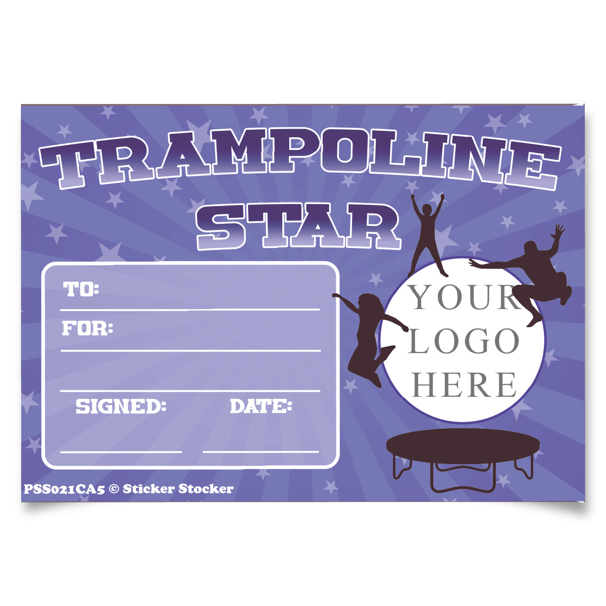 Personalised Trampoline Star certificates for school teachers, 250gsm A5 silk finish Photo Paper