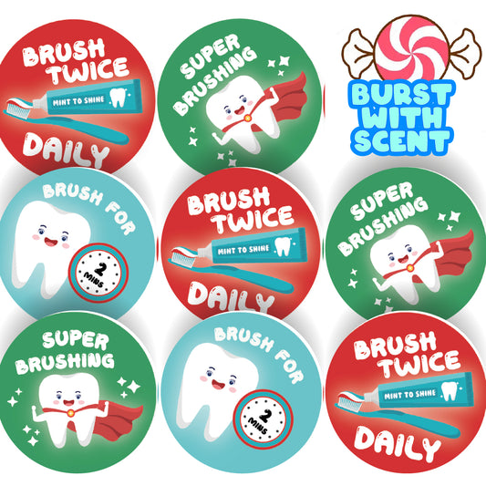 120 Mint Teeth Peppermint Scented Stickers - 30mm Scented Stickers - For Teachers Nursery Parents Dentists