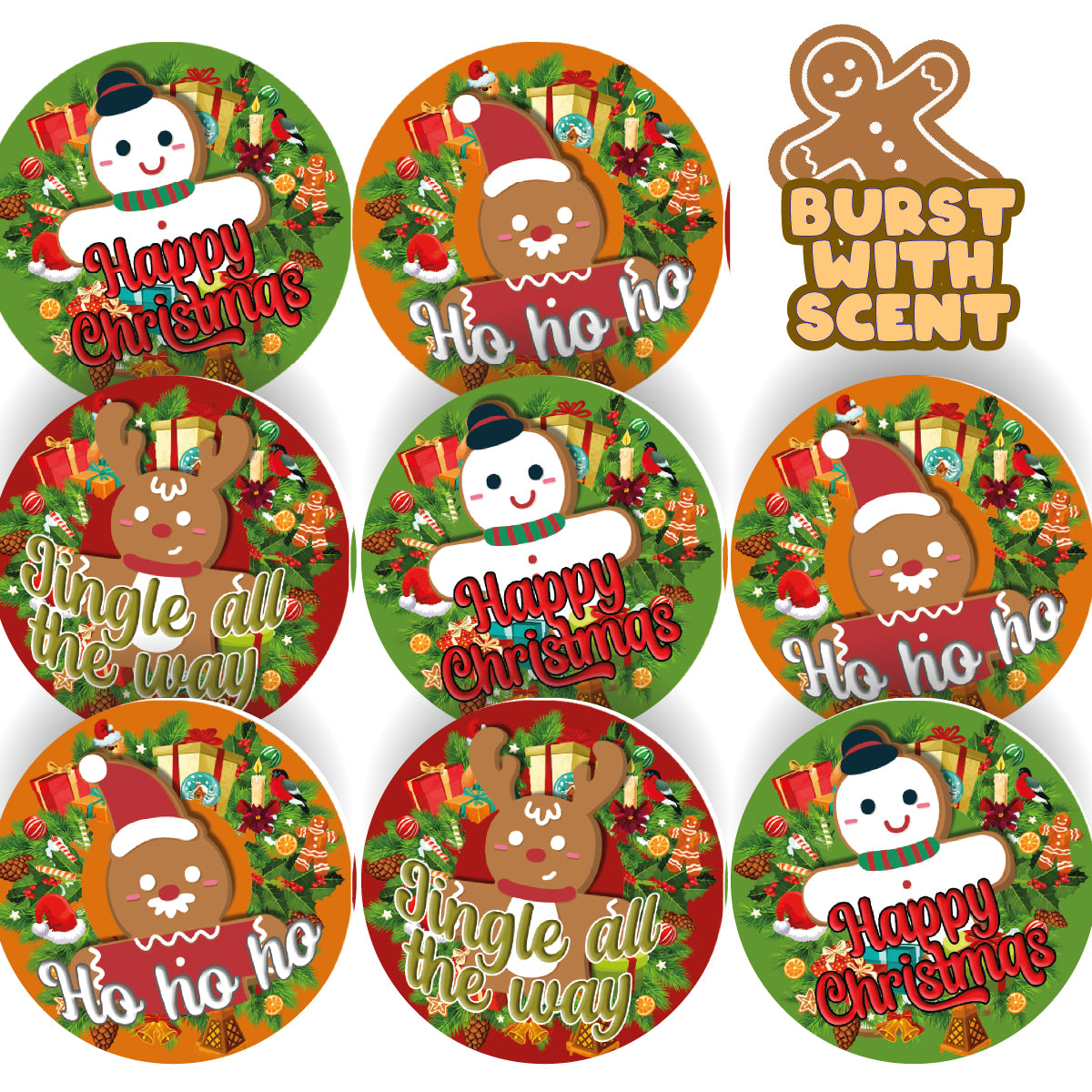 120 Christmas Cheer Gingerbread Scented Stickers - 30mm Scented Stickers - For Teachers Nursery Parents