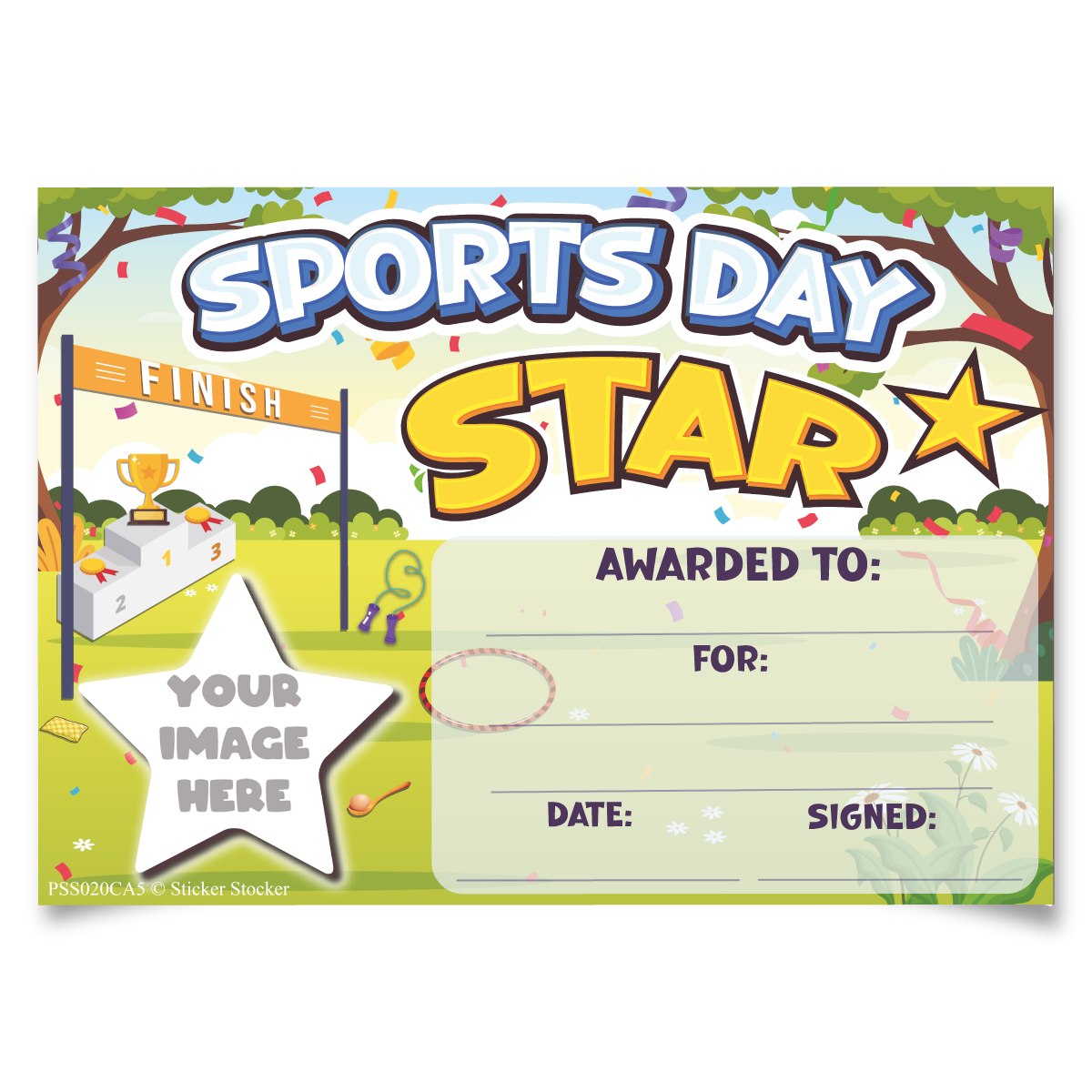 Personalised Sports Day Star certificates for school teachers, 250gsm A5 silk finish Photo Paper
