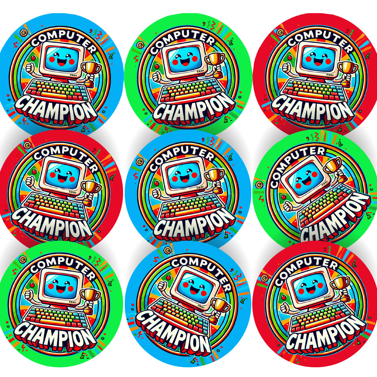 Sticker Stocker - 144 Computer Champion Coding Stickers - 30mm - Glossy Reward Stickers for Teachers & Parents