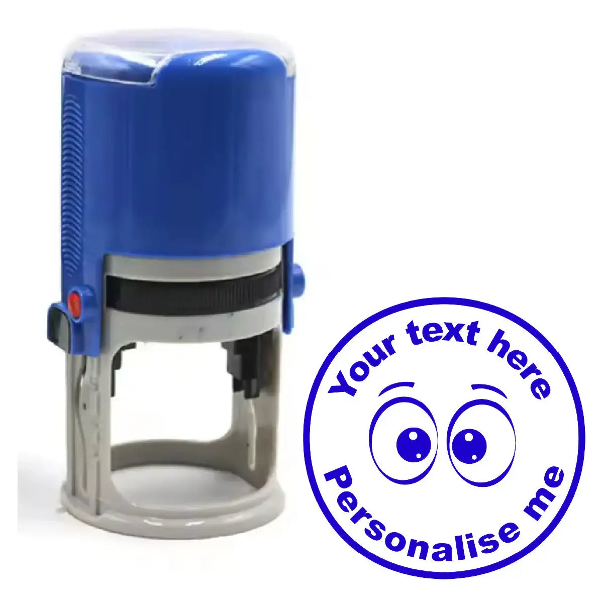 Personalised teacher reward stamp with custom text and cartoon eyes design