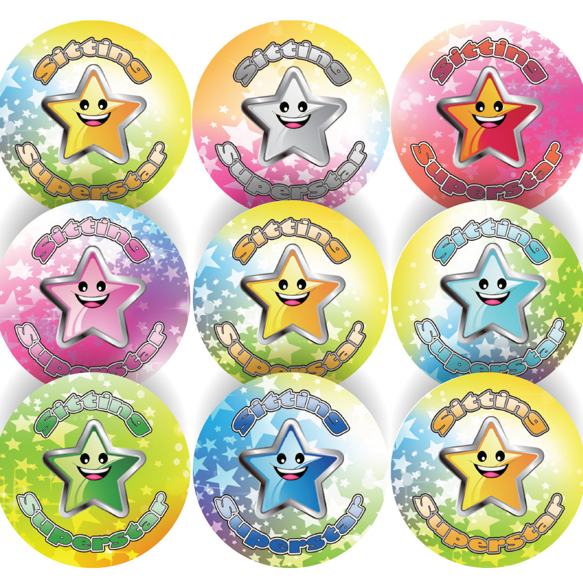 Sticker Stocker 144 Sitting Superstar 30mm Reward Stickers for Teachers, Parents, Party Bags