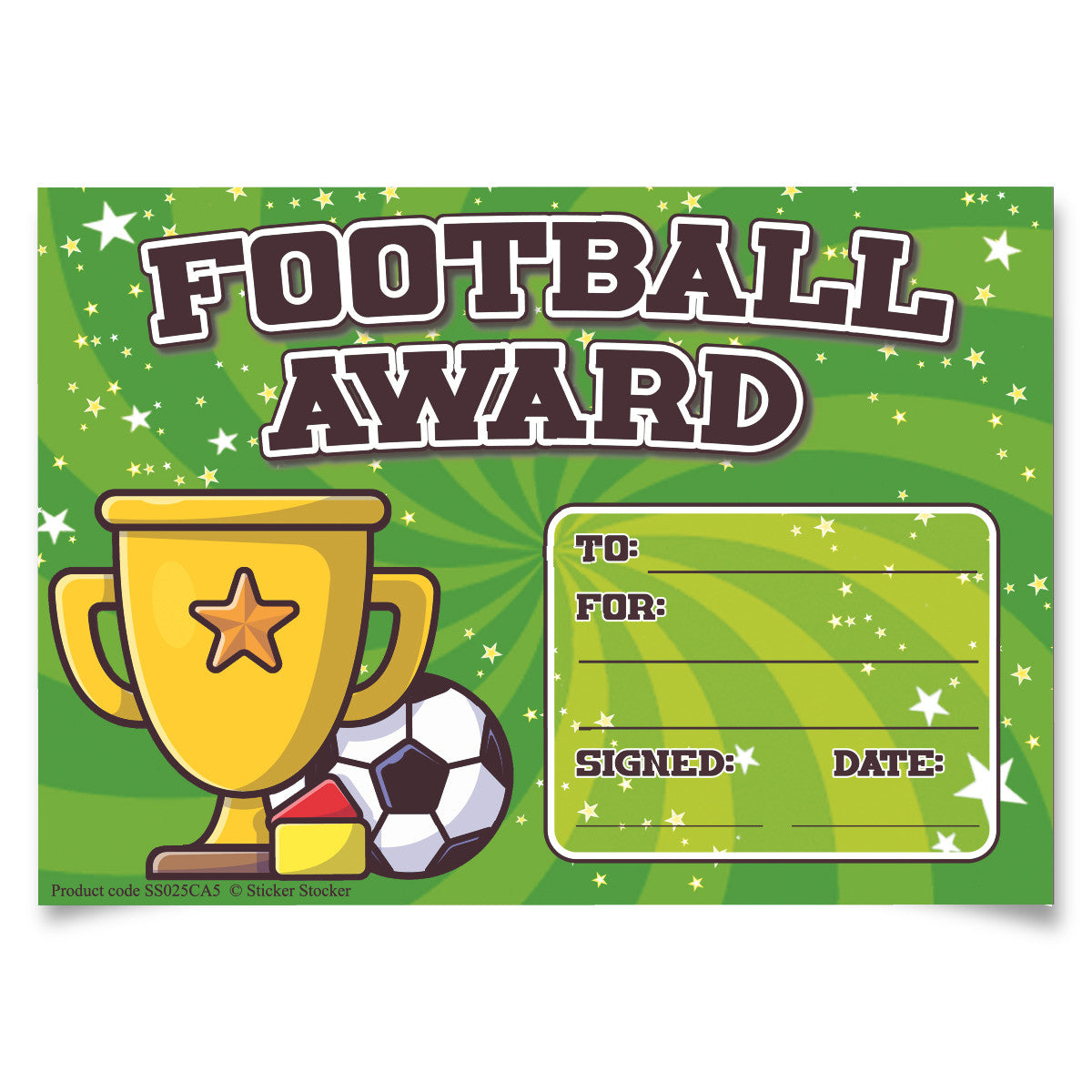 Sticker Stocker 30 Football Award certificates for school teachers, 250gsm A5 silk finish card