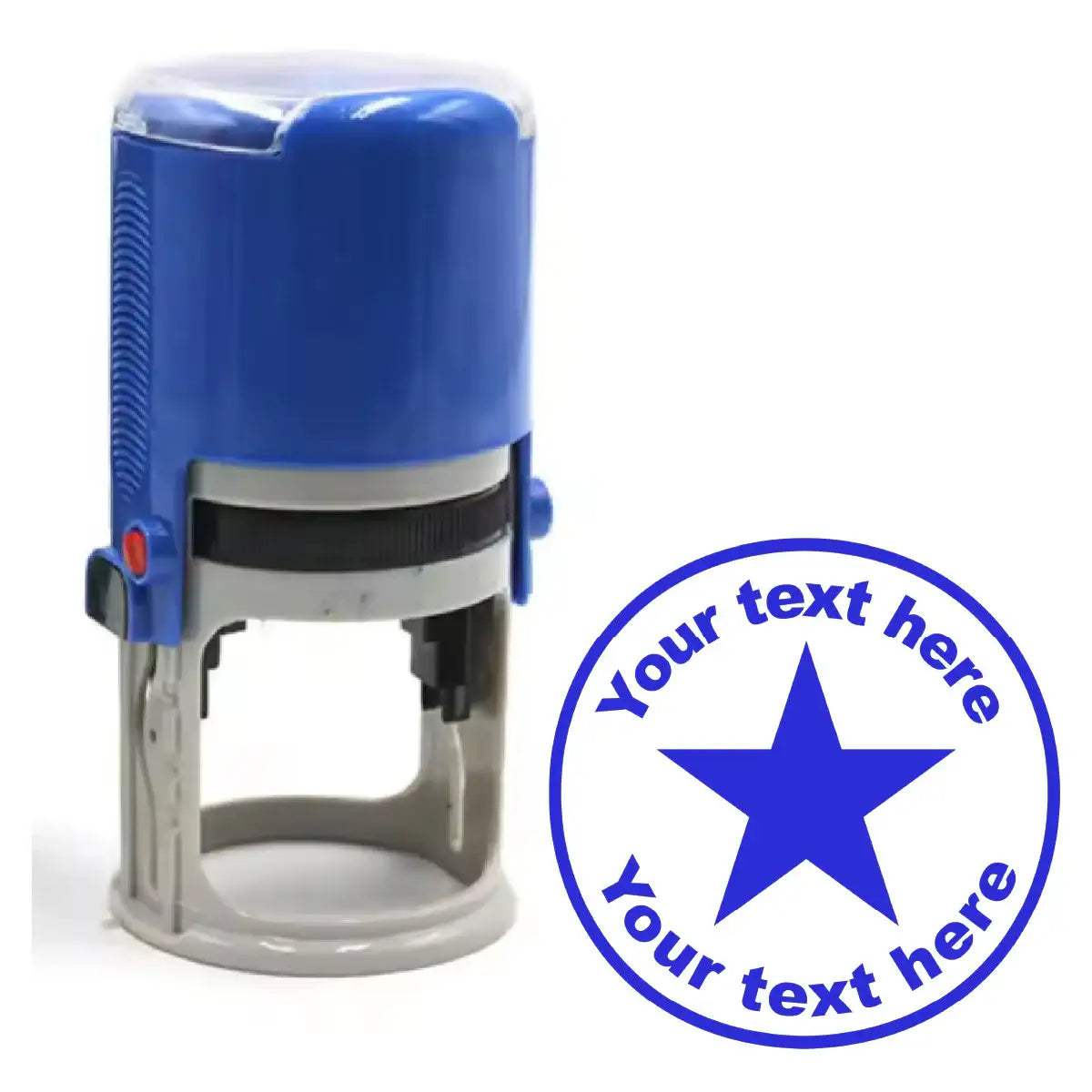 Custom round teacher stamp with blue star and editable text for classroom rewards