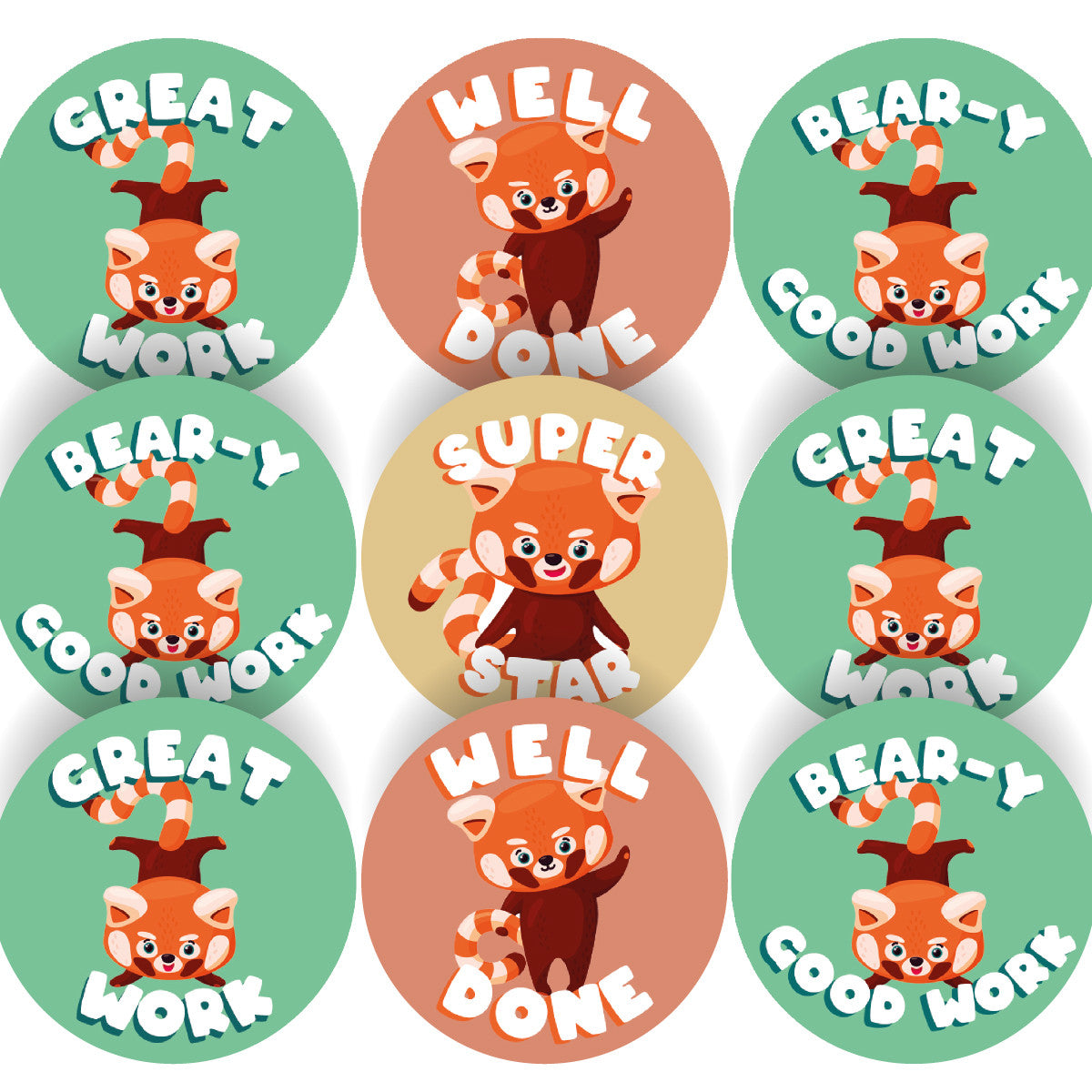 144 Red Panda Praise Reward Stickers 30mm Animal Reward Stickers for Teachers or Parents
