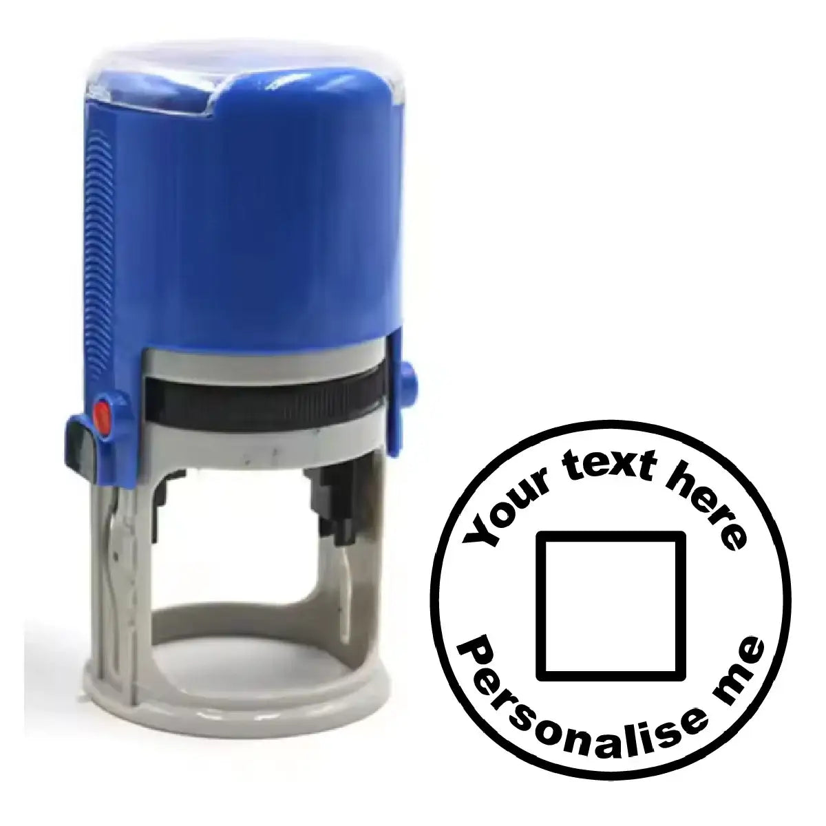 Customisable blue reward stamp for teachers with sample imprint design