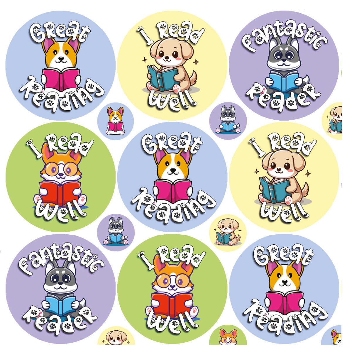 144 Reading Dogs 30 mm Reward Stickers for Teachers, Parents and Schools