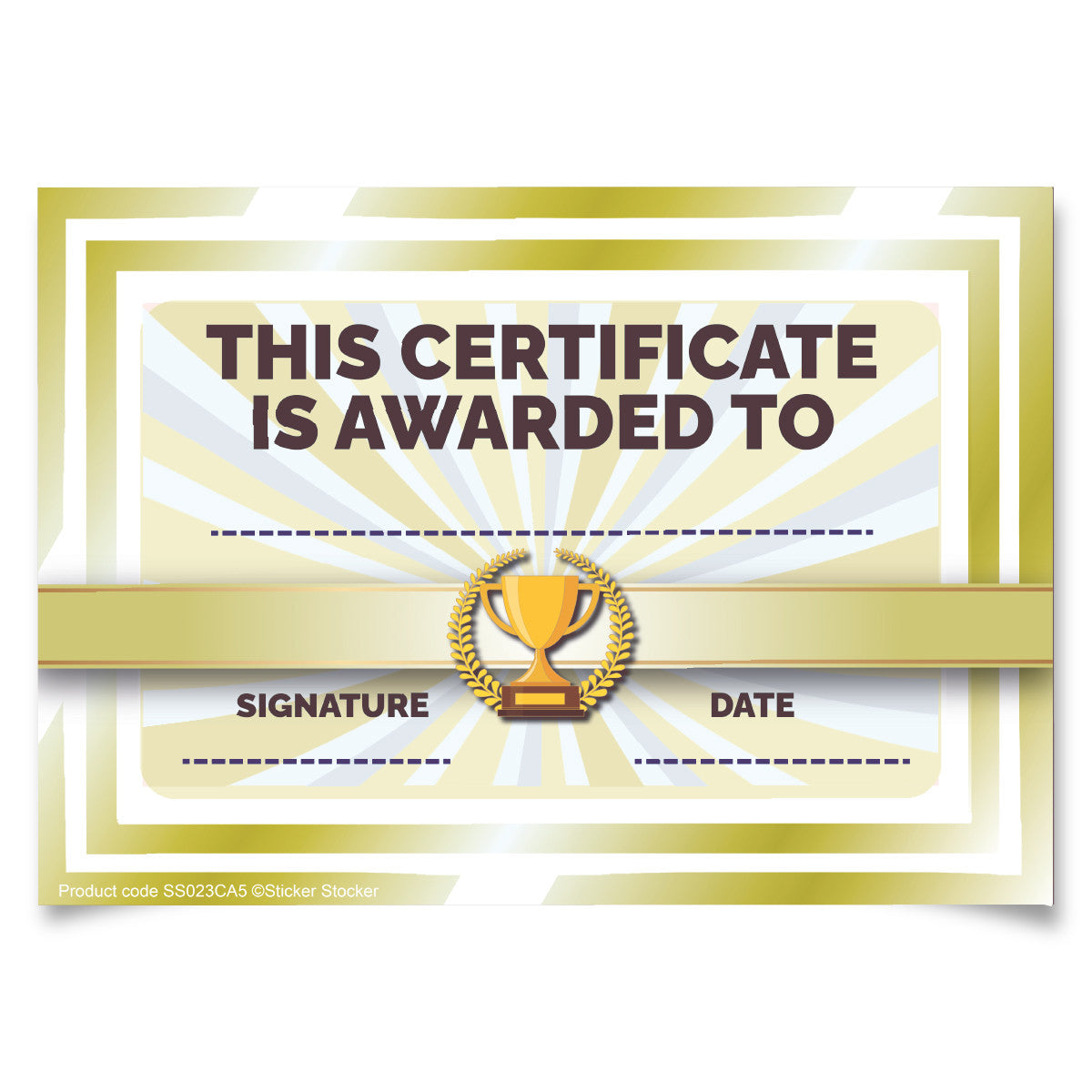Sticker Stocker - 30 Trophy Award certificates for school teachers, 250gsm A5 silk finish card