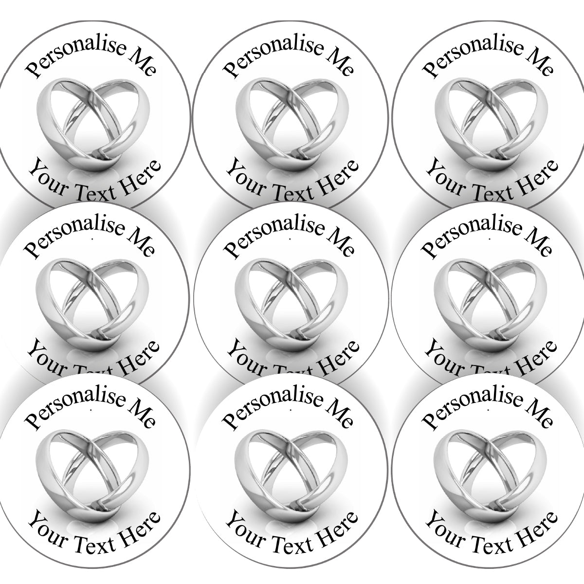 144 Wedding Ring Personalised 30mm Glossy Stickers Invitation Favours Labels