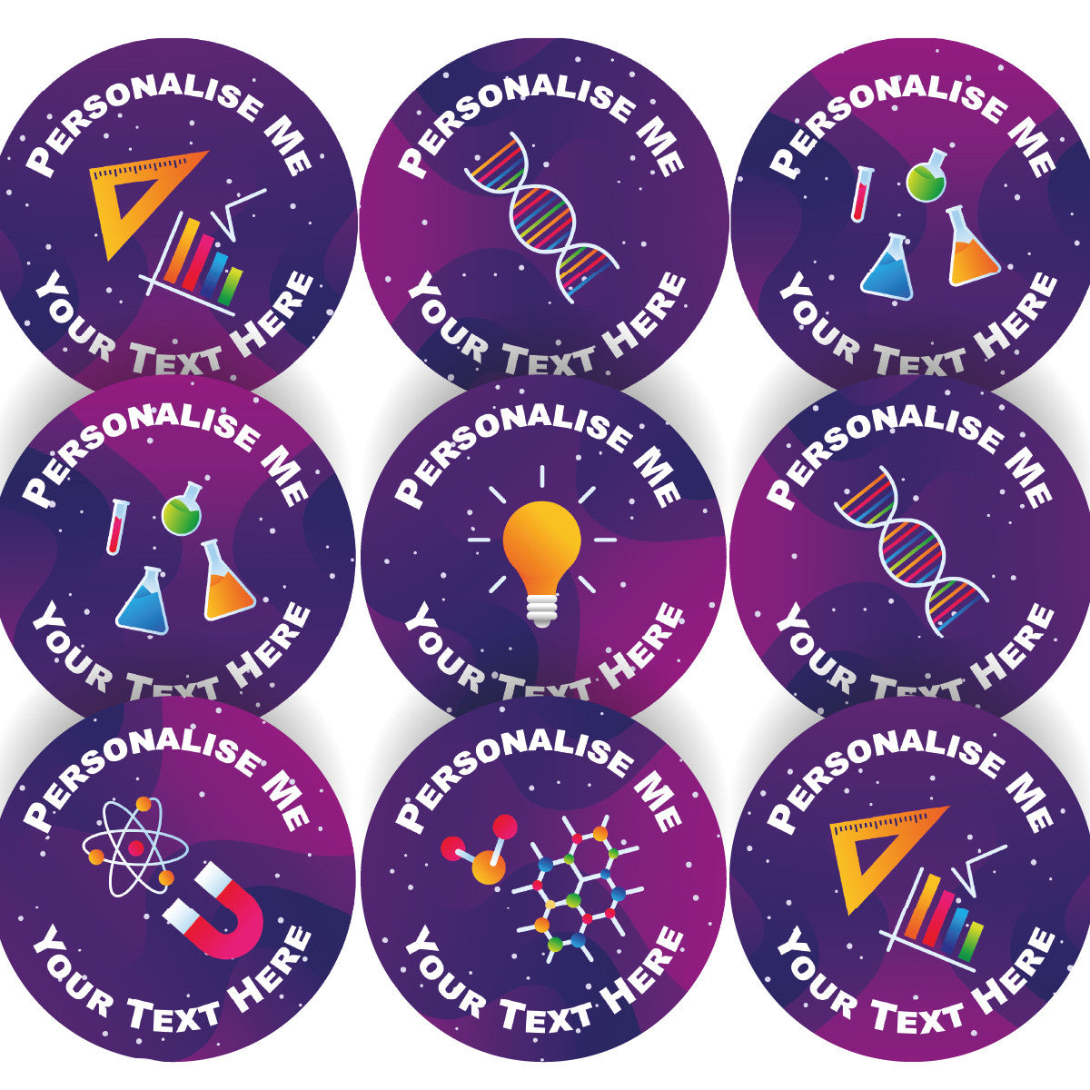 Sticker Stocker 144 Science Symbols Personalised 30mm Reward Stickers for School Teachers, Parents and Nursery