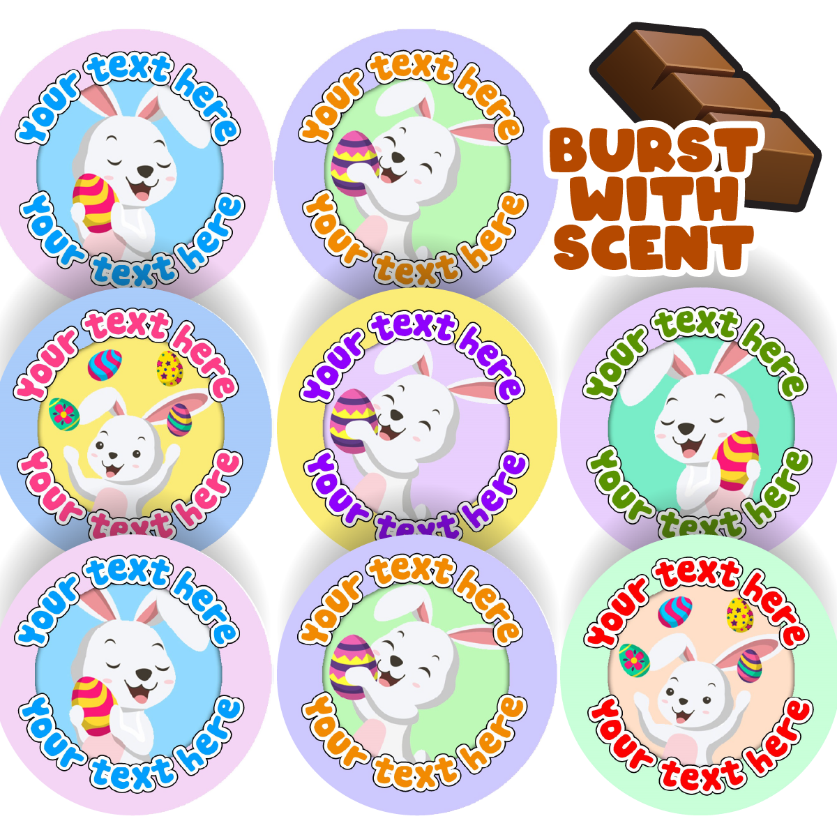 120 Chocolate Scented Personalised Stickers - Easter Bunny - Personalised 30 mm Scented Stickers - For Teachers Nursery Parents