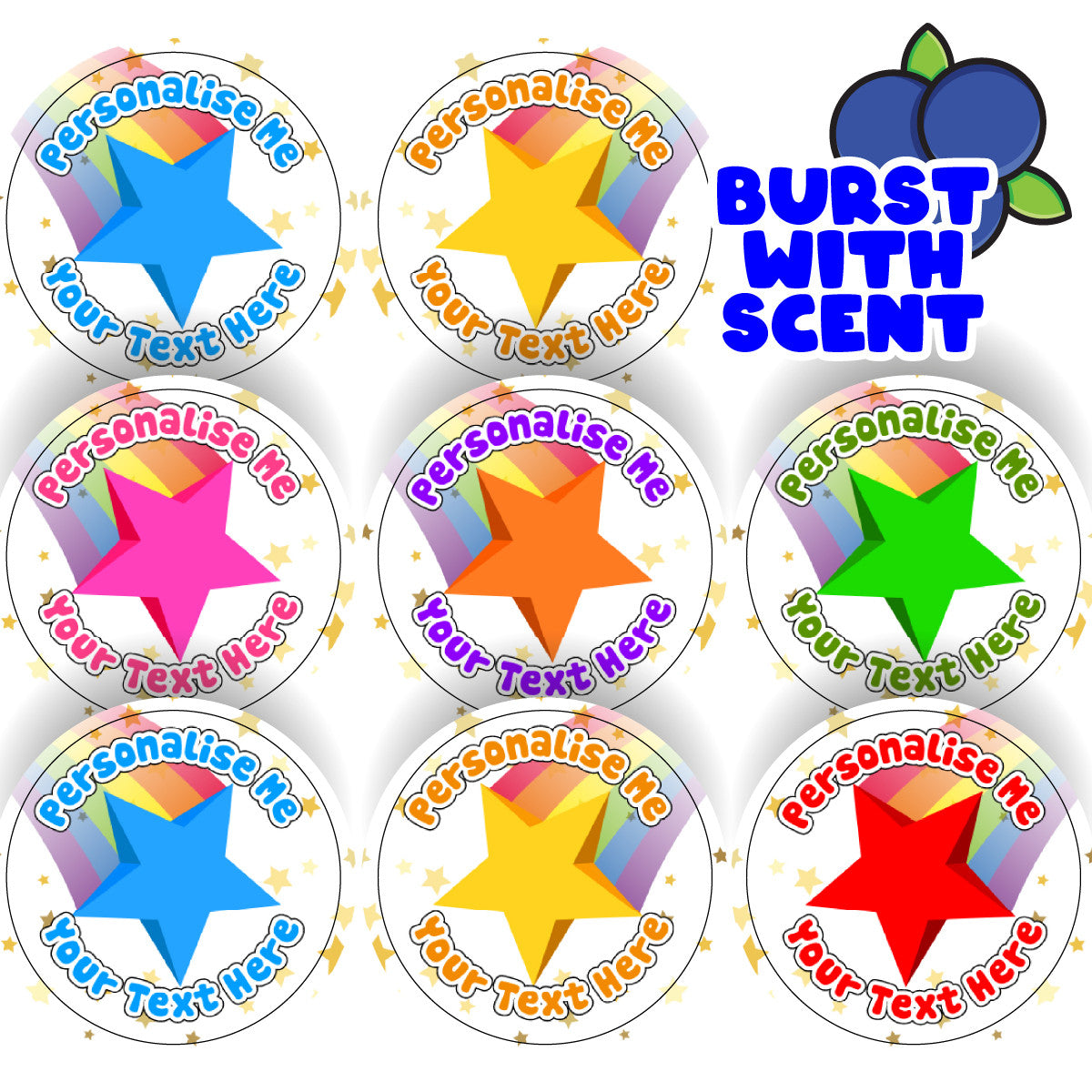 Sticker Stocker - 120 Mixed Berry Scented Personalised Stickers - Stars - Personalised 30 mm Scented Stickers - For Teachers Nursery Parents