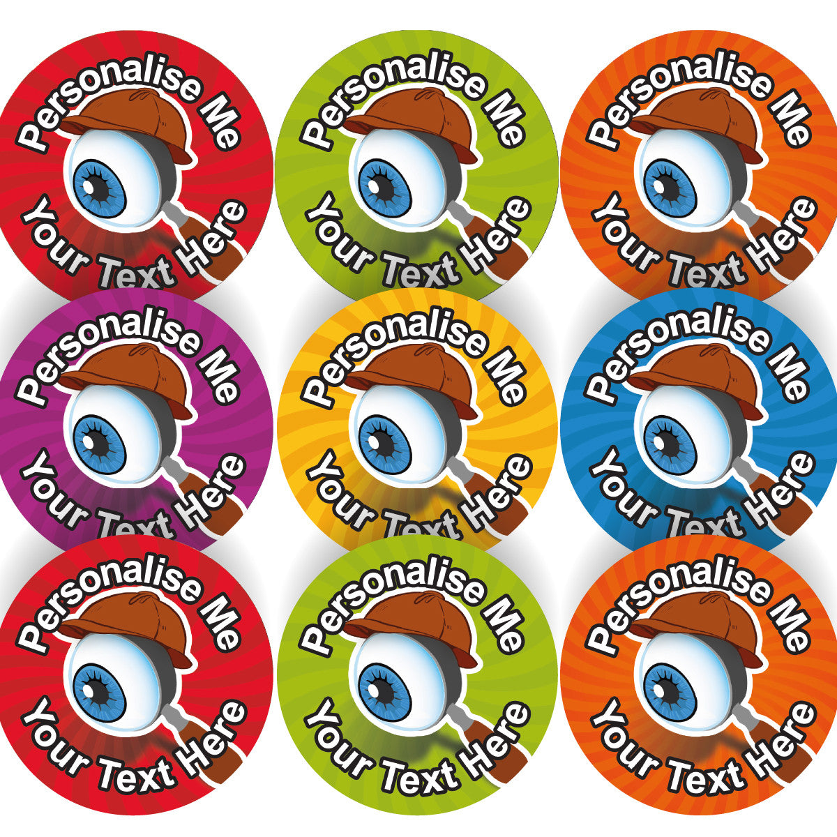Sticker Stocker 144 Spy Glass Themed Personalised 30mm Reward Stickers for School Teachers, Parents and Nursery