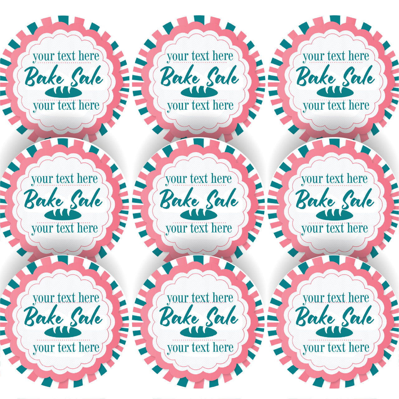 144 Personalised Bake Sale 30mm Glossy Stickers Labels