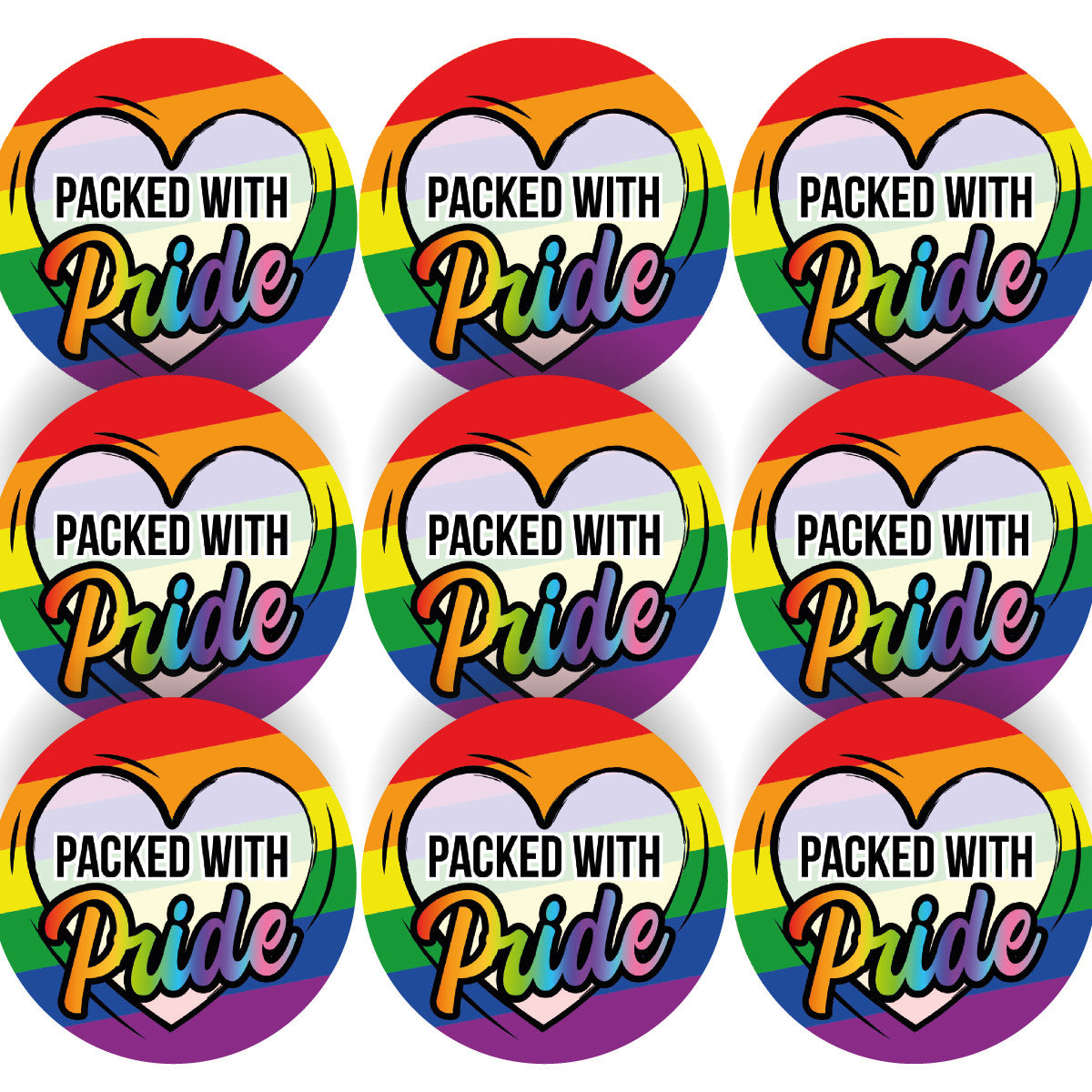 Sticker Stocker - 144 Colourful LGBT Packed With Pride Hearts 30mm Glossy Stickers