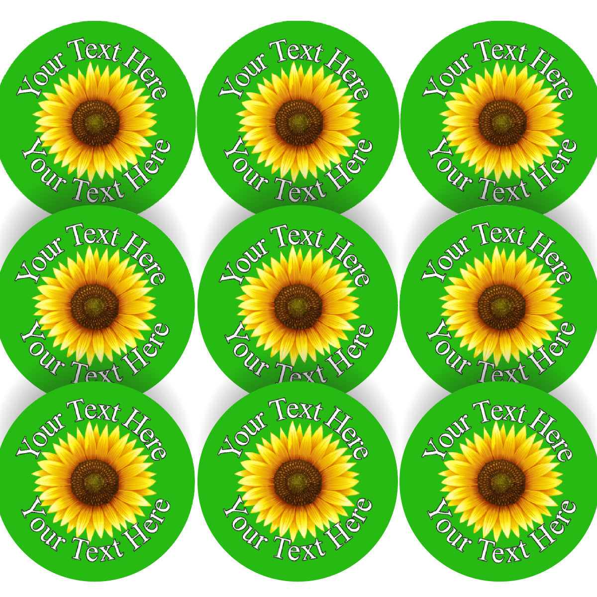 Sticker Stocker - 144 Sunflower on Green Personalised 30 mm Glossy Stickers Crafting Gift Packaging Seal Labels