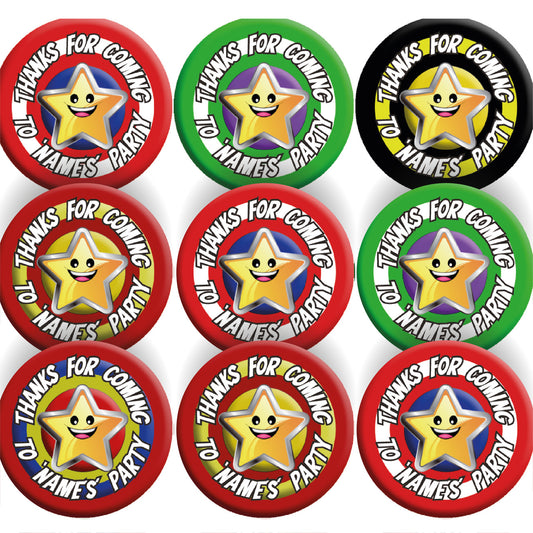 144 Personalised Superhero Shields Party 30mm Reward Stickers for School Teachers, Parents and Nursery