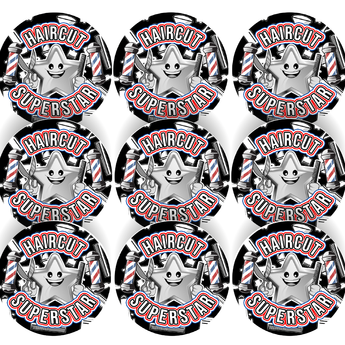 144 Barber Haircut Superstar 30 mm Reward Stickers for Children, Parents, Barbers, Hairdressers