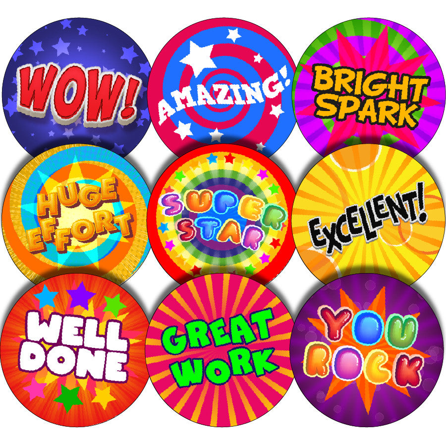 Sticker Stocker - 144 Positive Praise Words - 30mm - Glossy Reward Stickers for Teachers & Parents