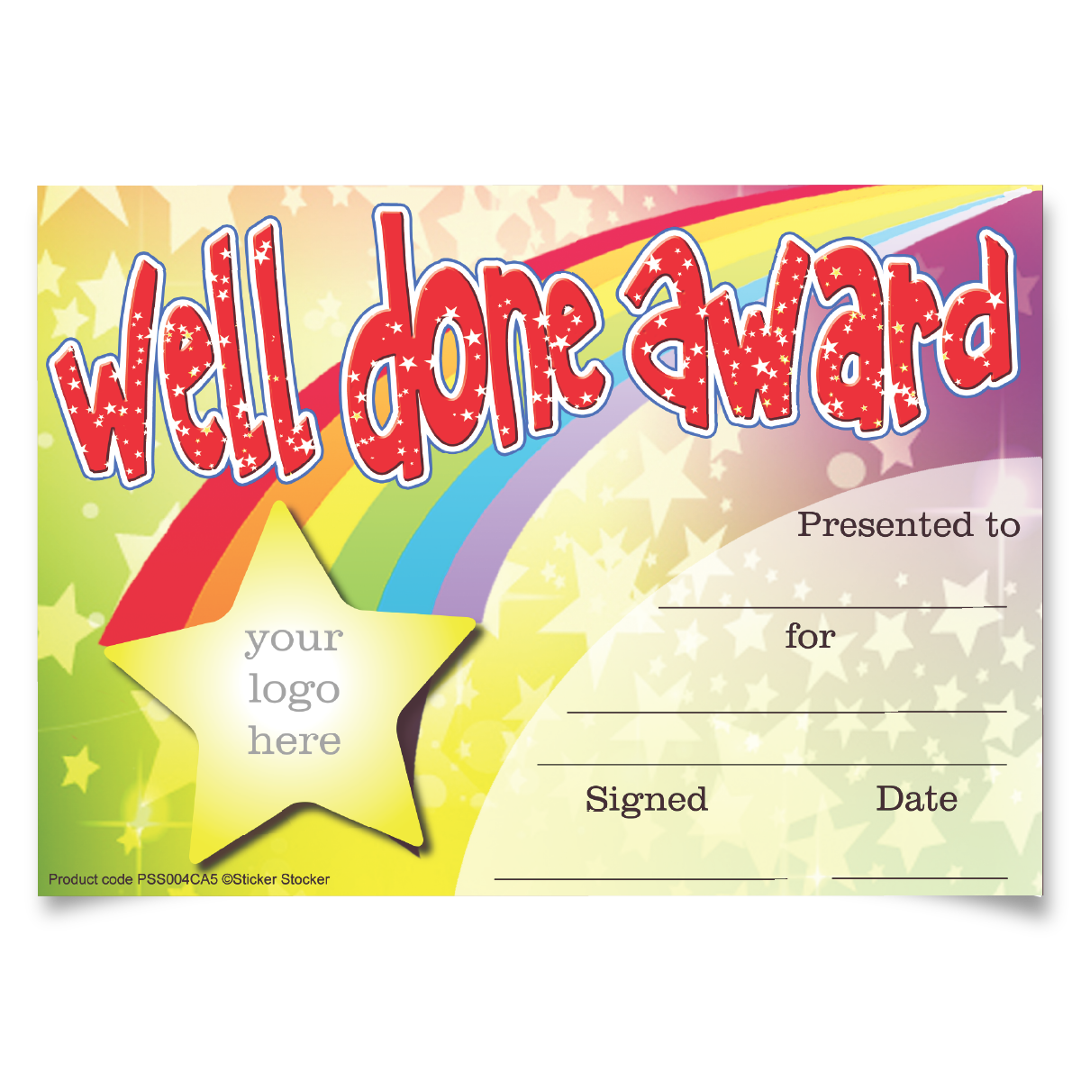 Sticker Stocker Personalised Certificate Well Done Award for school teachers, A5 silk finish Photo Paper
