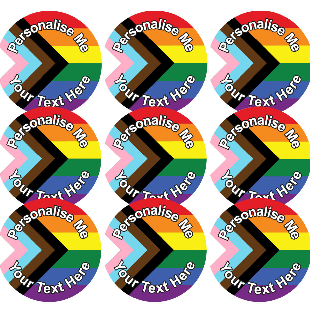 Sticker Stocker - 144 Personalised LGBT Pride Flag Round Sticker Labels