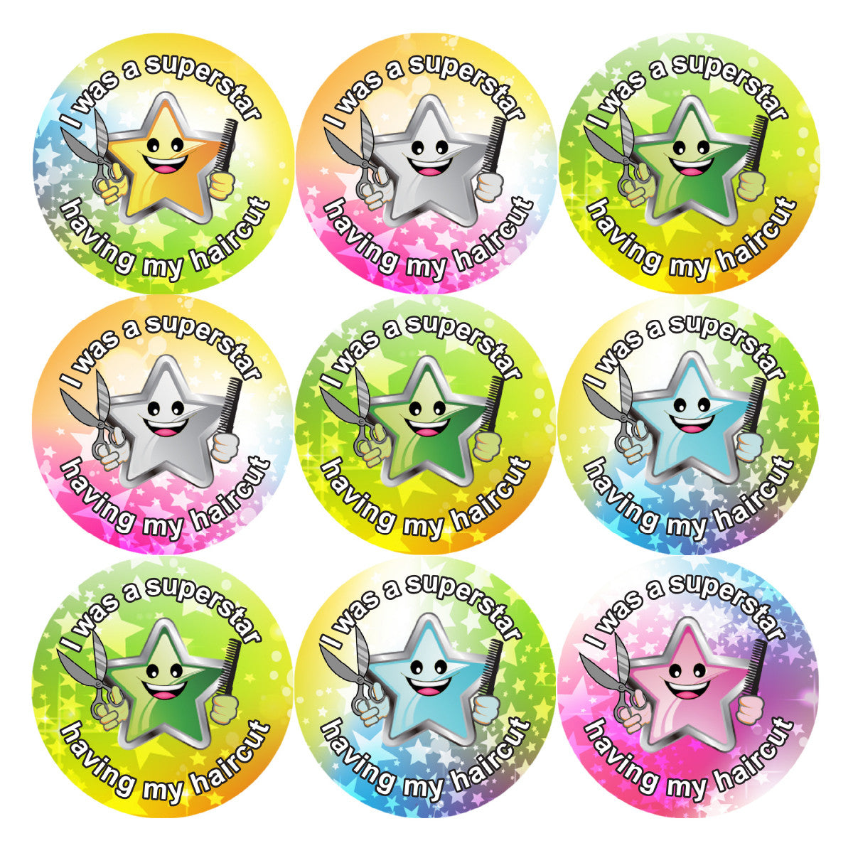 Sticker Stocker - 144 Haircut Superstar 30 mm Reward Stickers for Hairdressers and Barbers