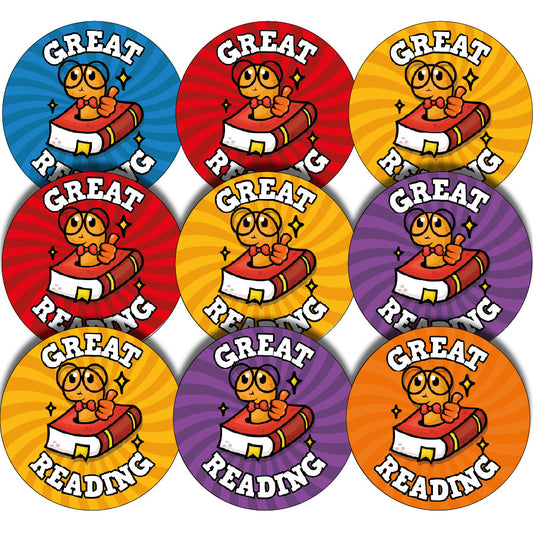 144 Great Reading Book Worm - 30mm - Glossy Reward Stickers for Teachers & Parents