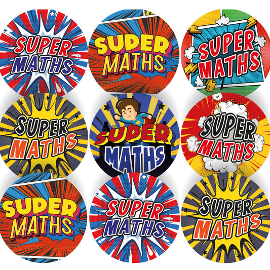 Sticker Stocker - 144 Superhero Maths  - 30mm - Glossy Reward Stickers for Teachers & Parents