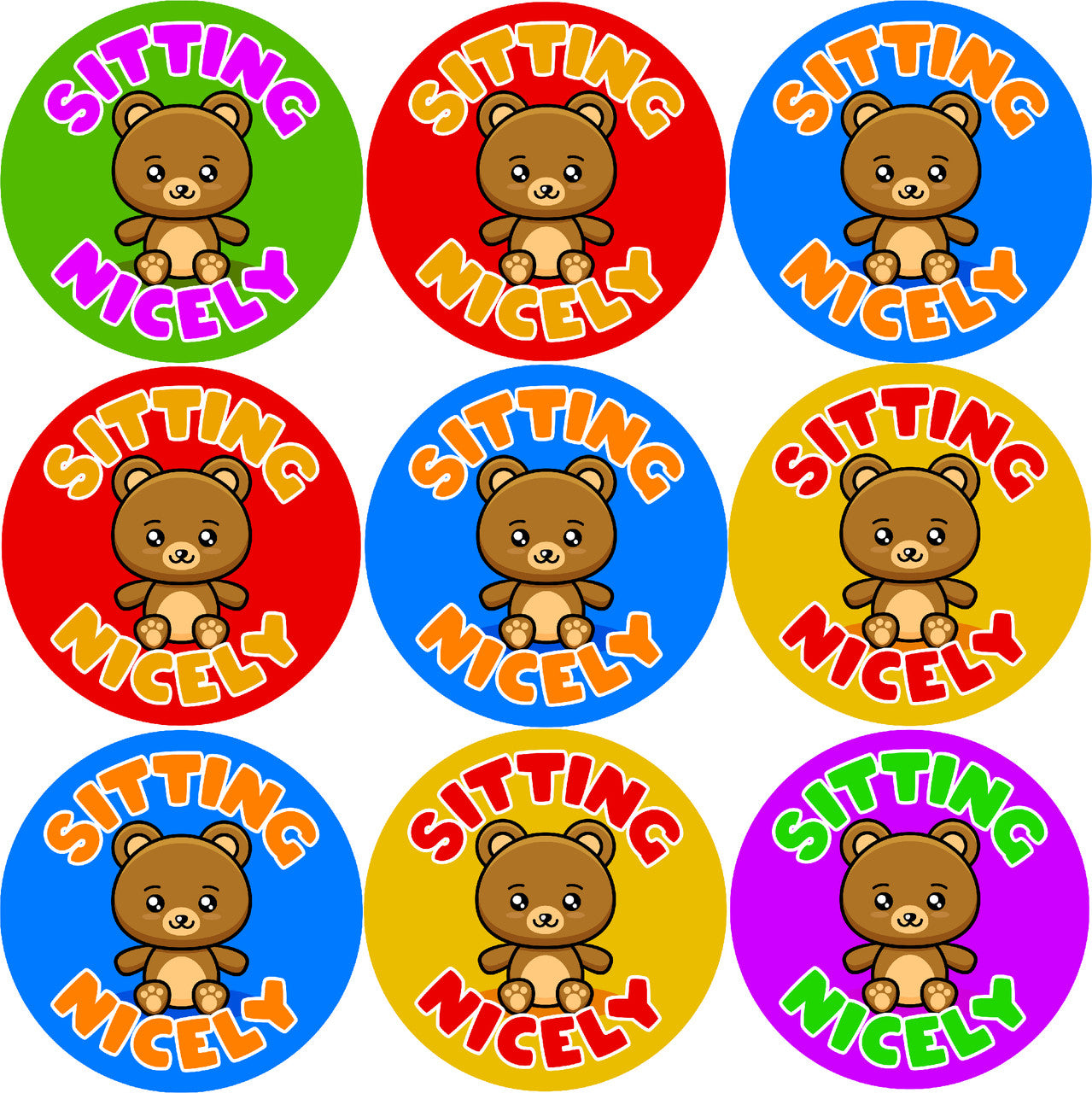 Sticker Stocker - 144 Sitting Nicely 30mm Stickers Glossy Reward Stickers