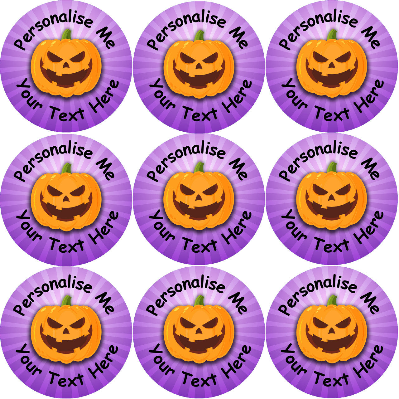 Sticker Stocker - 144 Personalised Purple Pumpkins 30mm Reward Stickers for School Teachers, Parents and Nursery