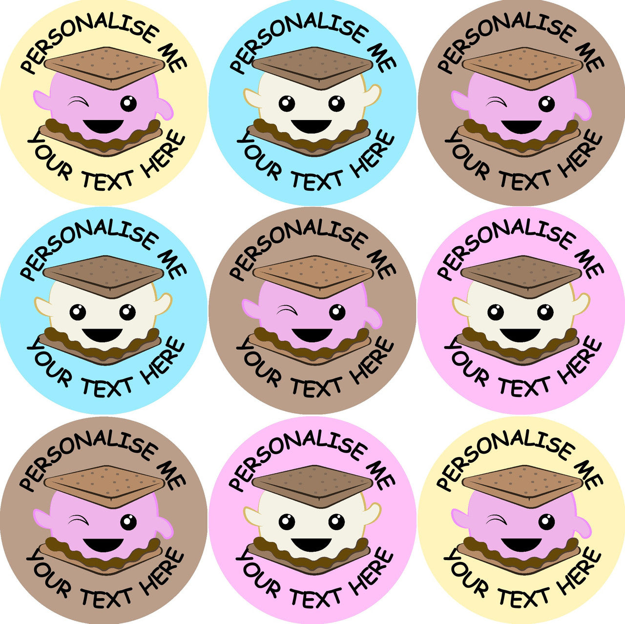 Sticker Stocker - 144 Personalised Smiling S'mores 30mm Reward Stickers for School Teachers, Parents and Nursery