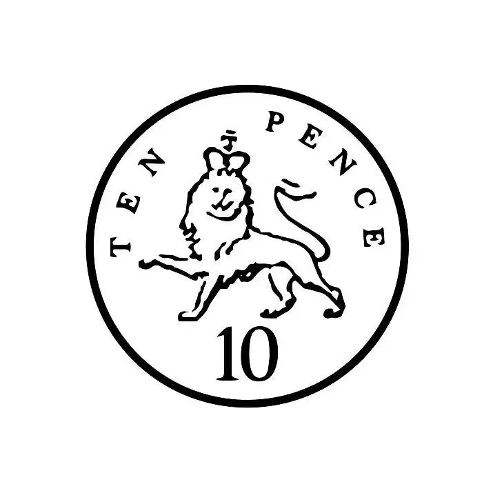 Black and white ten pence coin sticker with lion illustration, classroom reward design