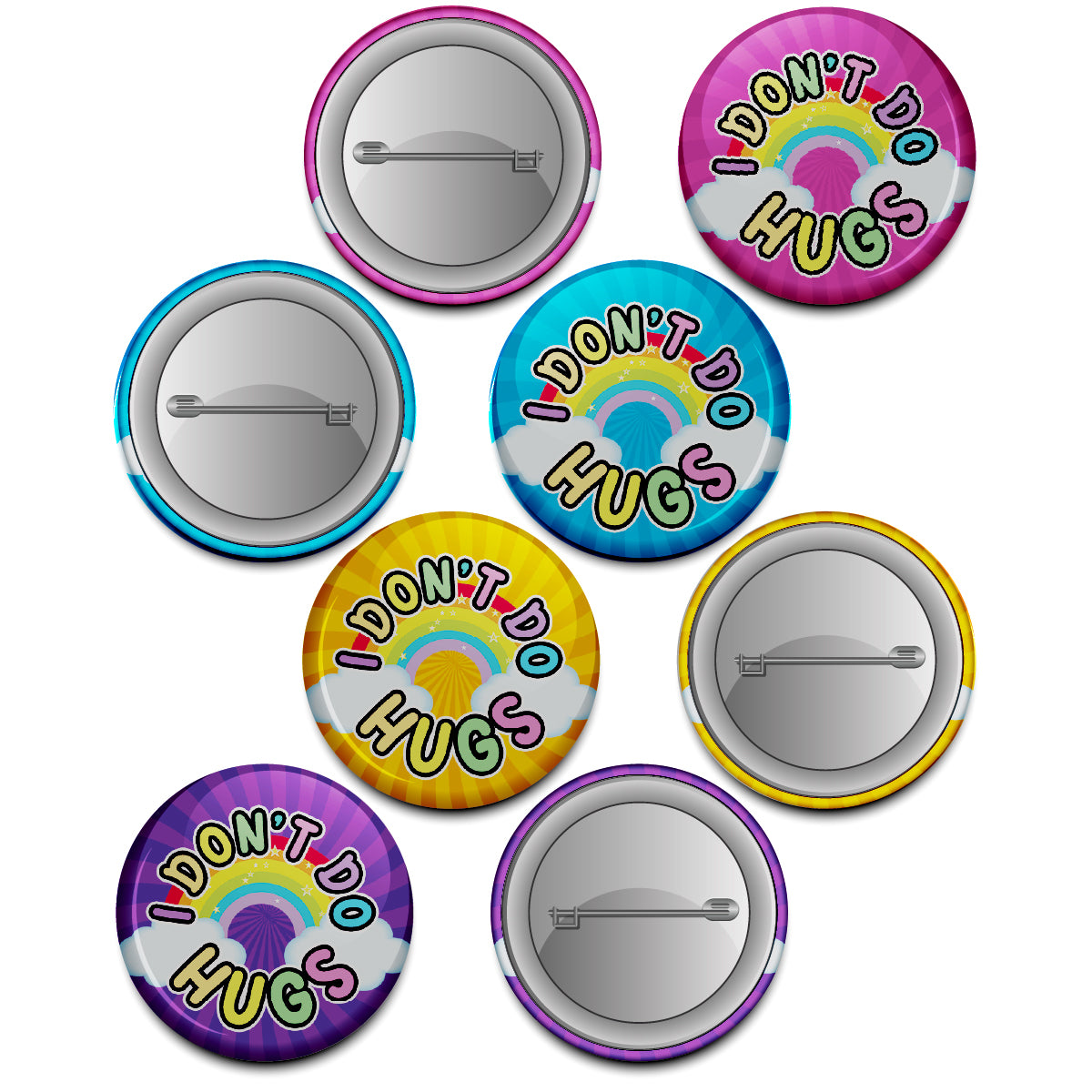 20 x I Don't Do Hugs Button Badges (Pack of 20 Pin Badges - 38mm)