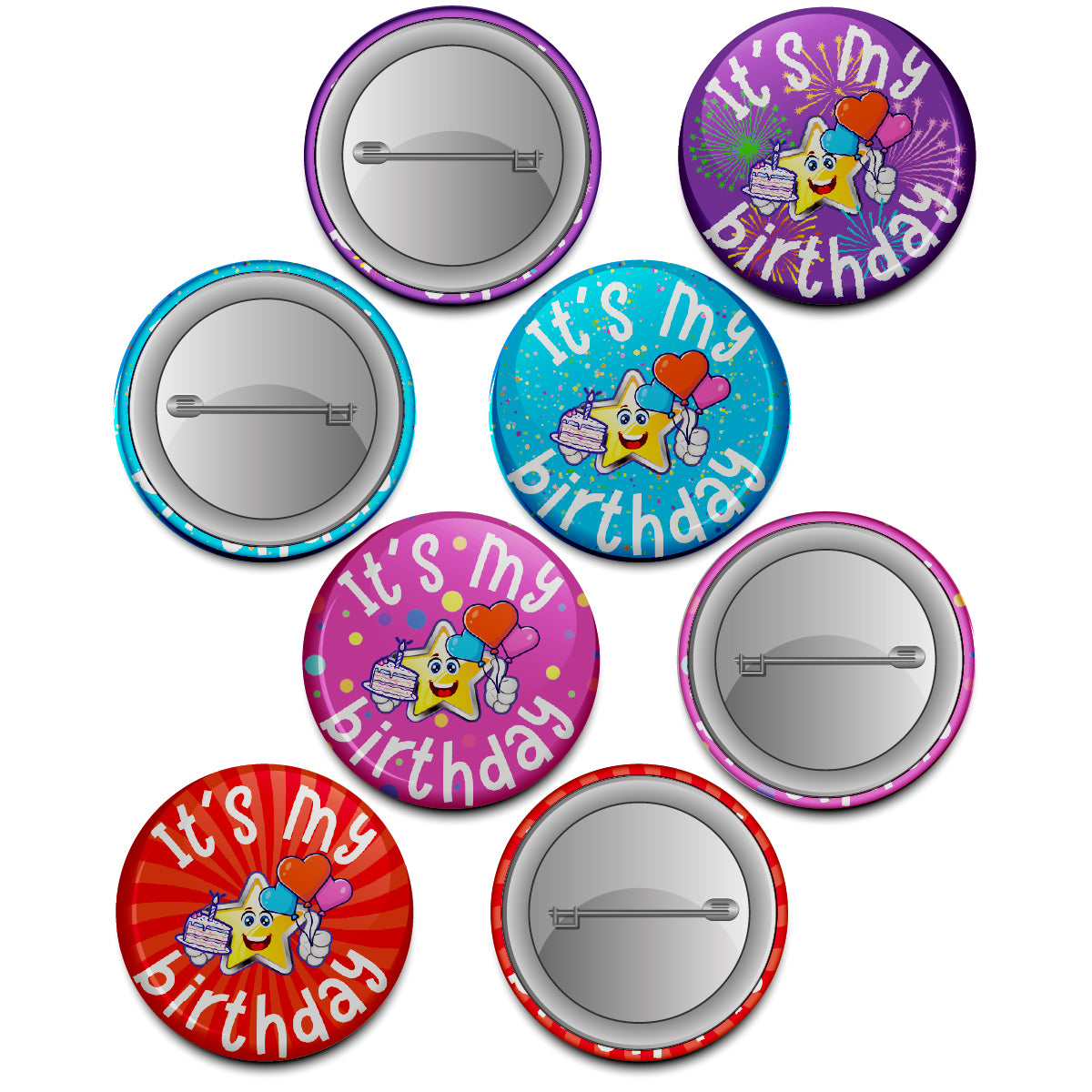 20 x It's My Birthday Button Badges (Pack of 20 Pin Badges - 38mm)