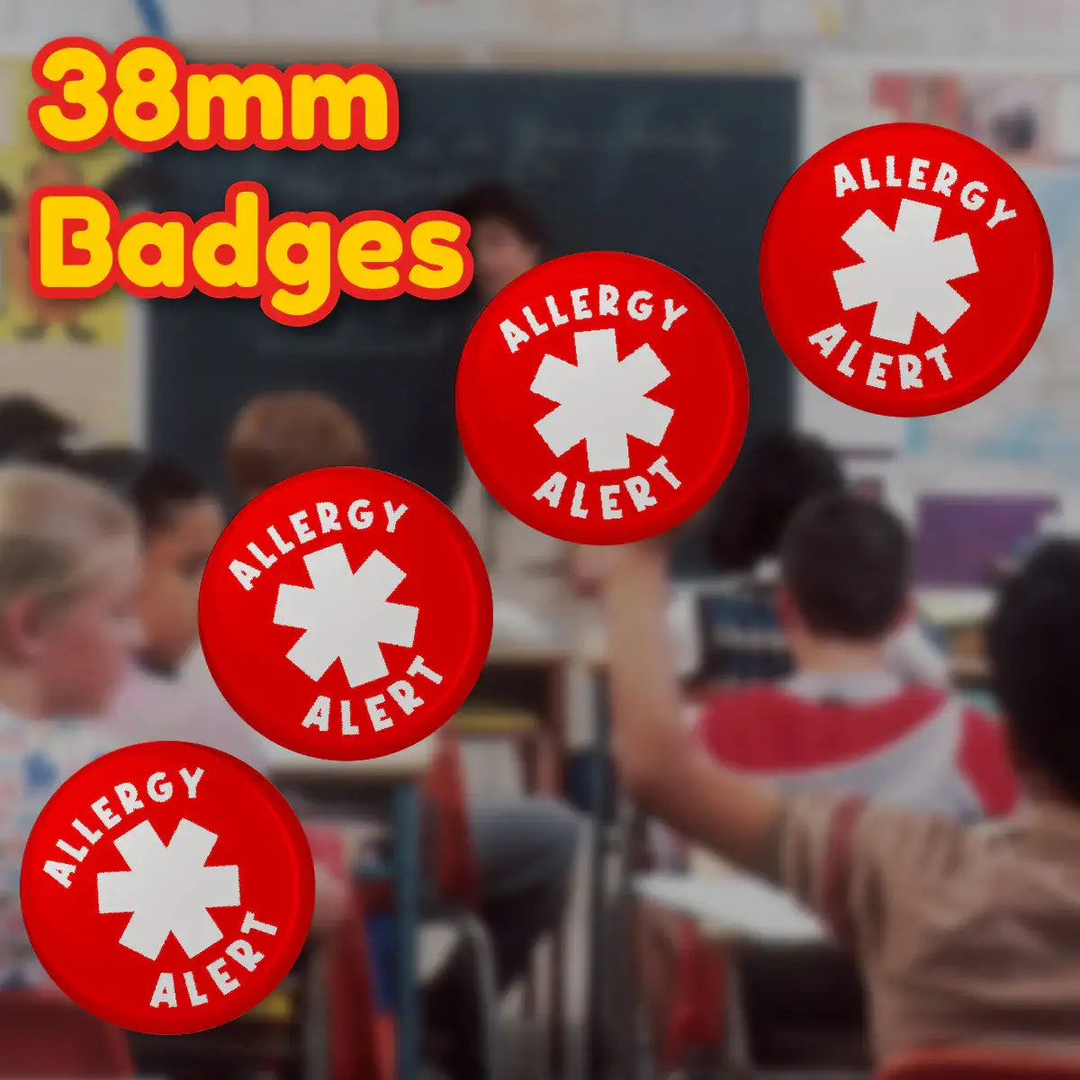 20 x Allergy Alert Button Badges (Pack of 20 Pin Badges - 38mm)
